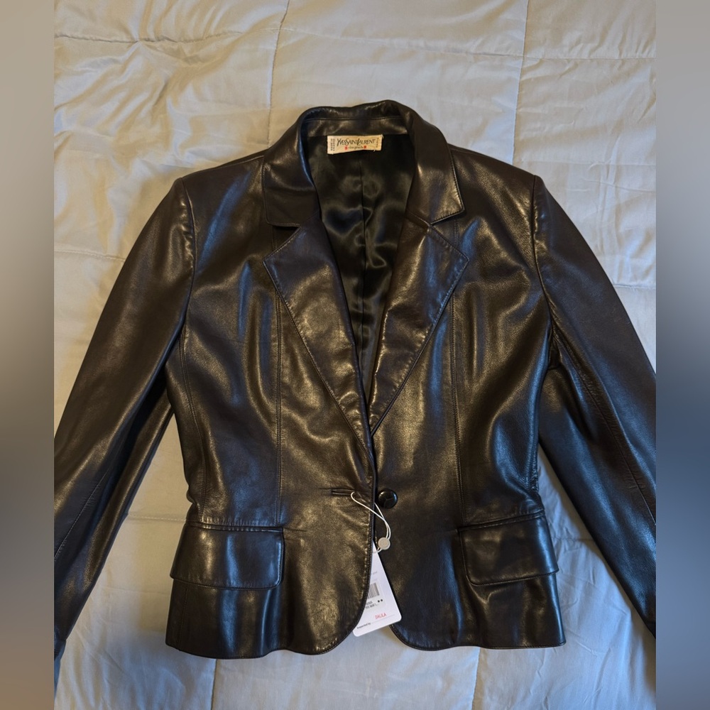 Vintage Yves Saint Laurent Brown Leather Jacket, Small